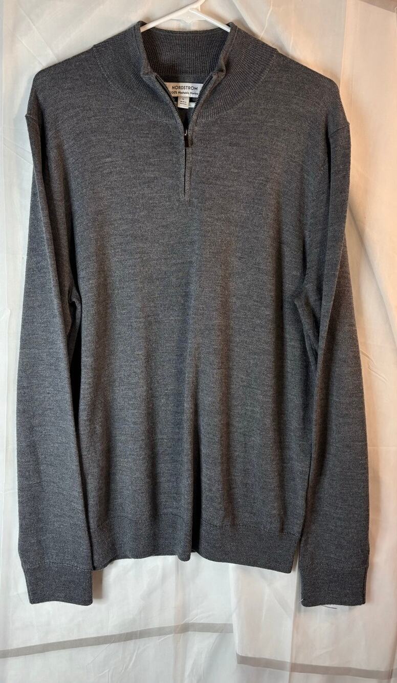 Nordstrom Merino Wool Gray 1/2 Zip Pullover Sweater Size Large